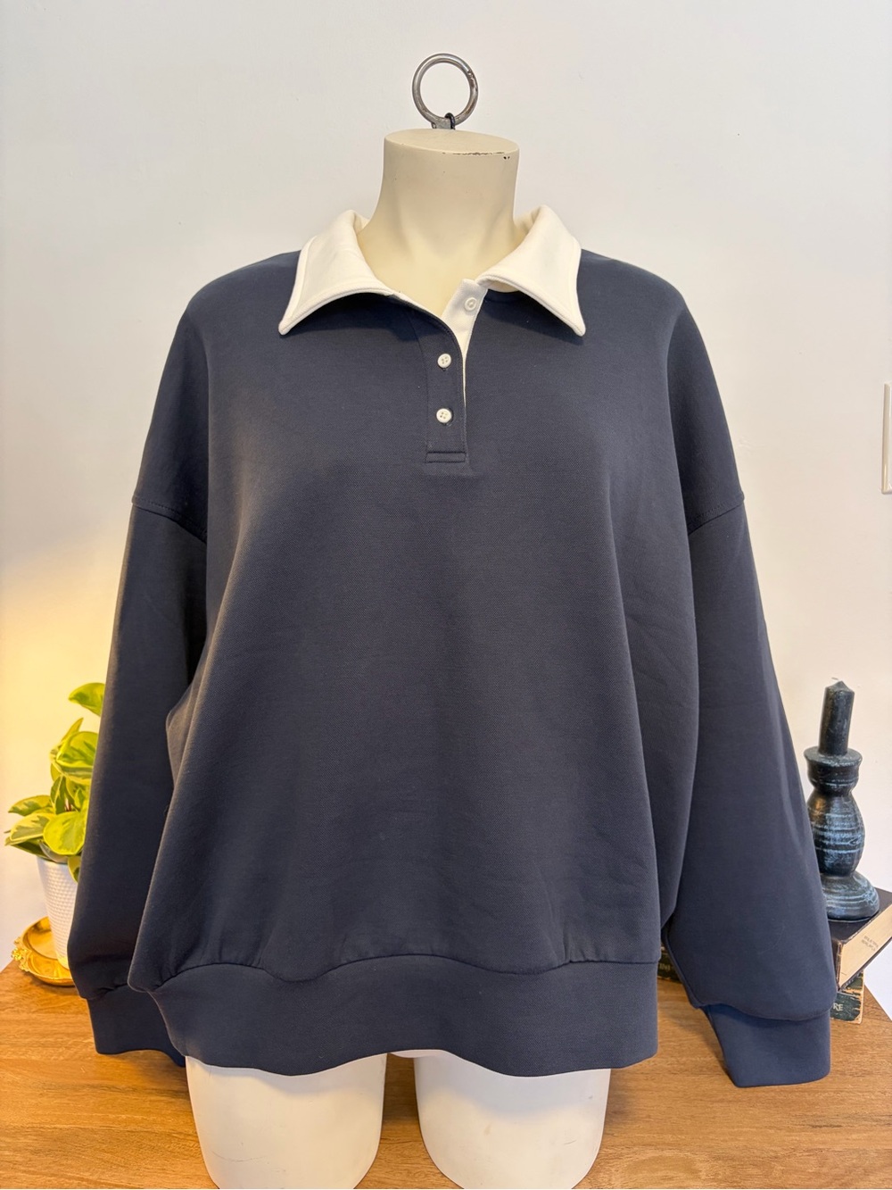 Old Navy Dynamic Fleece Rugby Polo Sweatshirt Navy White XL NWOT